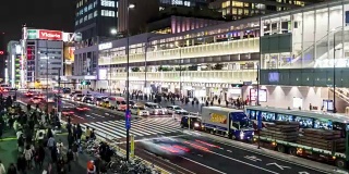 4K时光流逝:东京新宿的交通和行人过马路