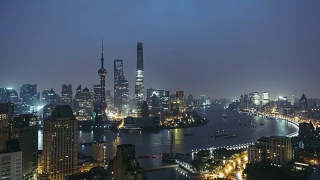 T/L WS HA Downtown Shanghai, Night to Dawn Transition / Shanghai, China视频素材模板下载
