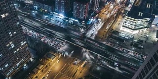T/L MS HA ZI Aerial View of City Traffic of Beijing at Night / Beijing, China
