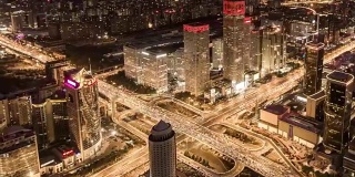 T/L HA PAN高视角北京天际线和城市交通，白天到晚上过渡/北京，中国