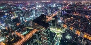 T/L WS HA TD高角度北京中央商务区夜间/北京，中国