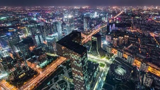 T/L WS HA TD高角度北京中央商务区夜间/北京，中国视频素材模板下载