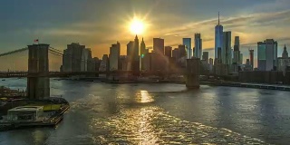 日落布鲁克林桥纽约城市天际线景观时间流逝