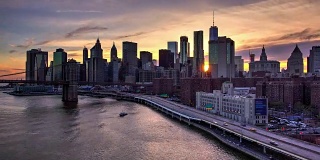 HDR日落纽约市时间流逝在曼哈顿市中心
