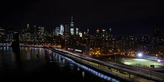 时间流逝纽约夜晚天际线市中心曼哈顿和平塔