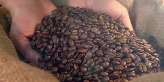 两段以慢镜头展示咖啡豆的视频