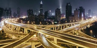 T/L WS HA TU City Traffic and Intersection at Night /上海，中国