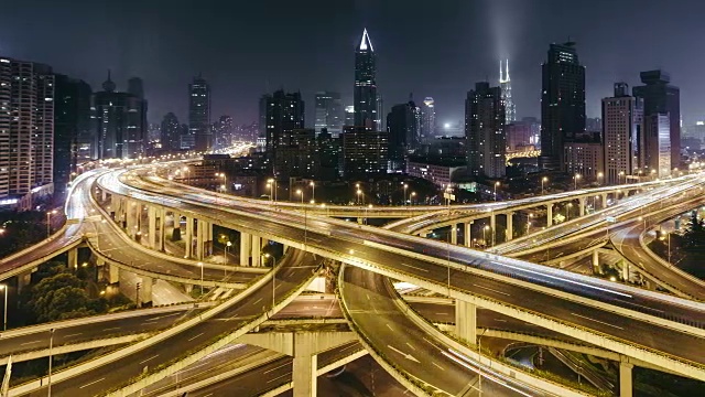T/L WS HA PAN City Traffic and Intersection at Night /上海，中国