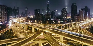 T/L WS HA PAN City Traffic and Intersection at Night /上海，中国