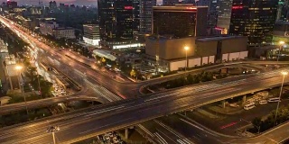 T/L MS HA TU Beijing Central Business District and Road Intersection, Day to Night Transition / Beijing, China