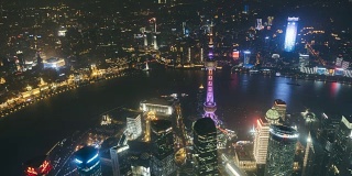 T/L WS HA高角度上海市中心夜景/上海，中国