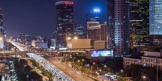 T/L MS HA TD Beijing Central Business District and Traffic at Night / Beijing, China