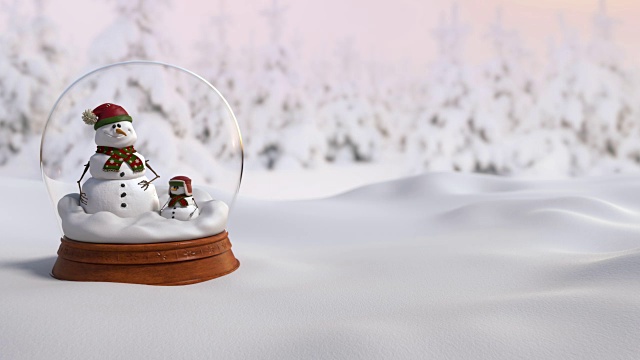 圣诞雪花球4K动画与父亲和儿子雪人