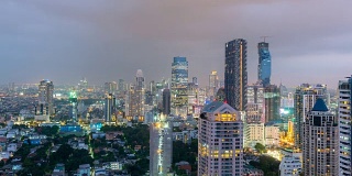 曼谷中央商务区白天黑夜的时光流逝