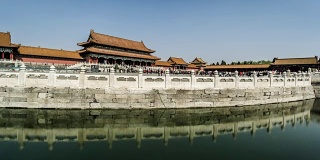 时间的推移，拥挤的游客徘徊在紫禁城，北京，中国