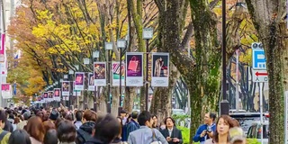 平移时间流逝:人群穿过表莫特桑多路。表山道被认为是世界上最大的城市东京最重要的购物区之一。