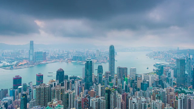 4K时间推移:香港著名的山顶和多云的天际线
