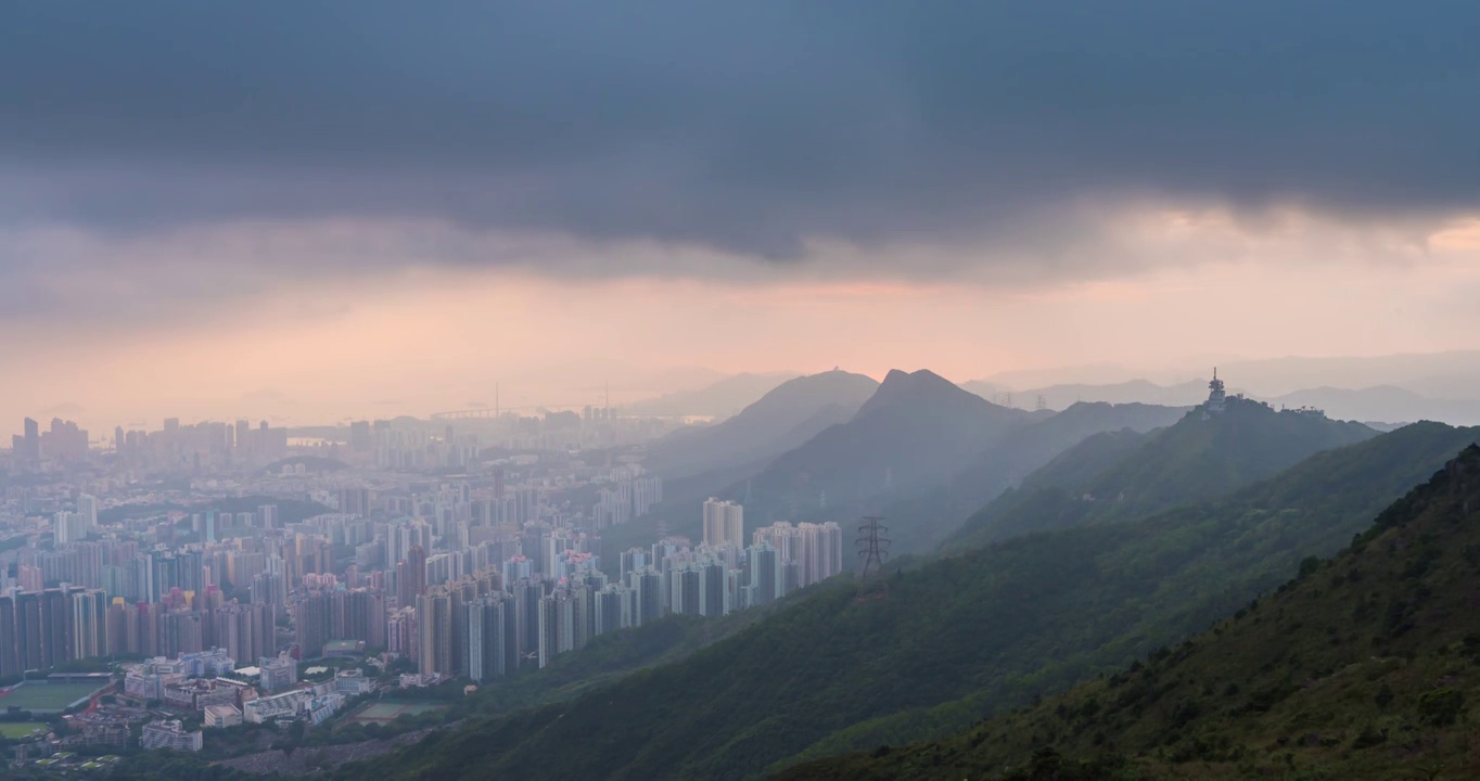 4K时间流逝:香港城市的高层摩天大楼。现代城市商务区背景