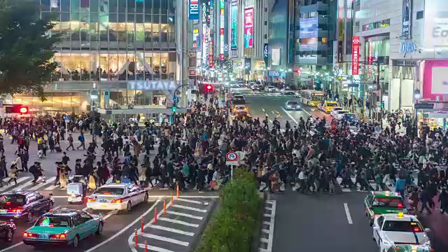 4K延时:东京涩谷人行横道也被称为涩谷