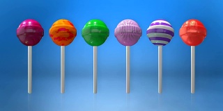 各种彩色的棒棒糖动画循环与luma哑光