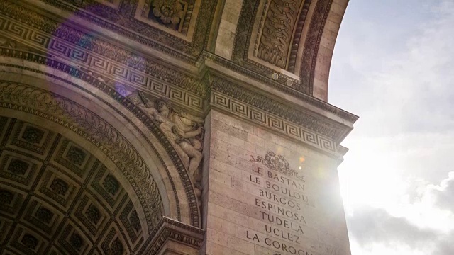 在巴黎看凯旋门纪念碑正面的雕刻