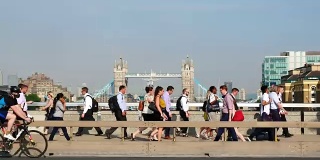 4k伦敦桥，英国伦敦办公建筑区商务人士运动