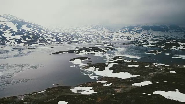 雪山中的湖泊鸟瞰图