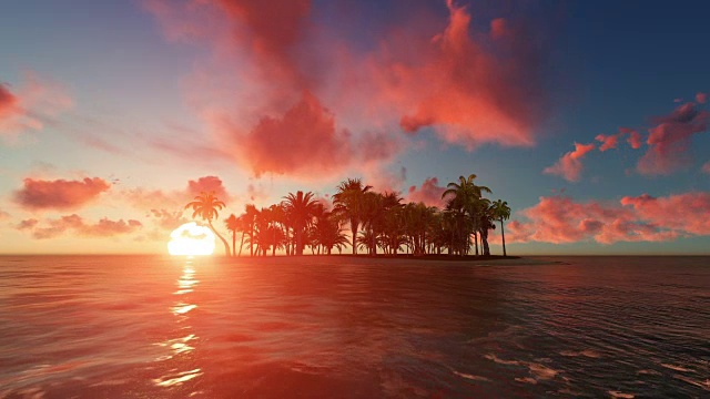 日落天空和棕榈岛
