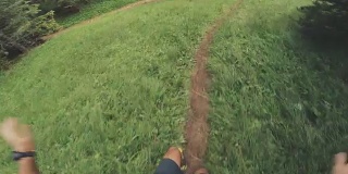 一个男人在森林里越野跑的视频