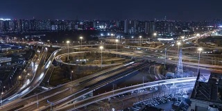 北京，中国北京，多个高速公路和立交桥的交通高峰时间