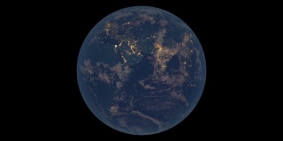 夜晚旋转地球(欧洲和非洲视角)