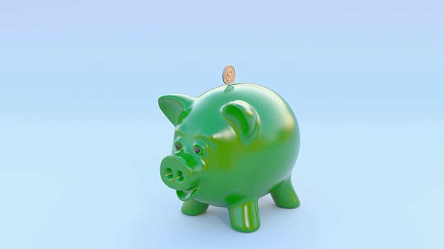 小猪储蓄罐和一美元硬币的动画4K分辨率