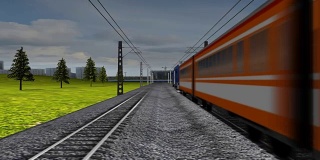电脑3D动画火车，在铁路上疾驰