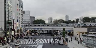 4K延时:行人在东京上野站拥挤过马路