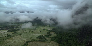 4k延时拍摄老挝万荣多云的稻田。