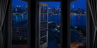 窗观纽约曼哈顿时光流逝摩天大楼夜景