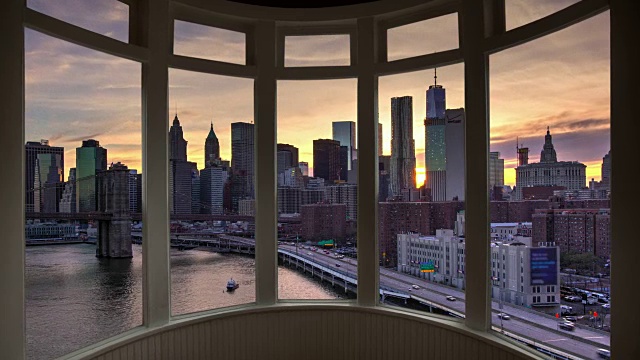 黄昏纽约城市景观时间流逝窗口全景城市景观曼哈顿