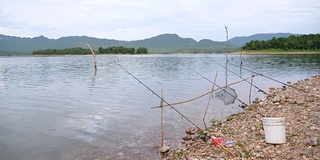 鱼竿与河流的背景