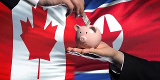加拿大投资朝鲜手存钱存钱旗背景
