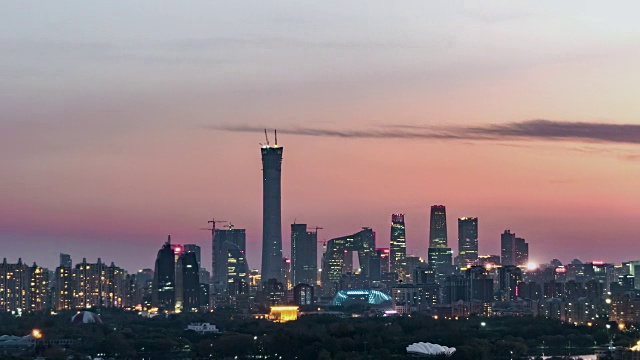 T/L PAN Elevated View of Beijing Skyline, from Day to Night / Beijing, China