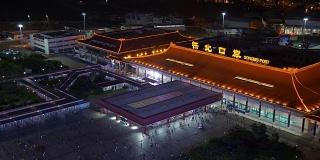 珠海市夜光边境口岸天台全景4k中国