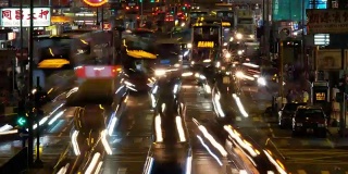 这是香港孟角夜晚繁忙街道的一段时间。