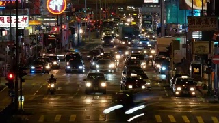 这是香港孟角夜晚繁忙街道的一段时间。视频素材模板下载