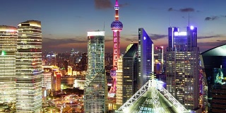 上海陆家嘴夜景时光流逝，中国。