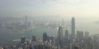 鸟瞰图飞过香港城市