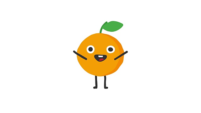 橙色滑稽的角色跳舞和微笑。循环动画。阿尔法通道。