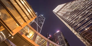 4K时间在香港从早到晚的建筑。
