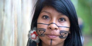 土著巴西年轻妇女，来自瓜拉尼民族的肖像