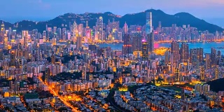 4k时间的日出香港市景，观景从狮子山山顶，香港