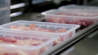 在工厂的生产线上包装肉类视频素材模板下载